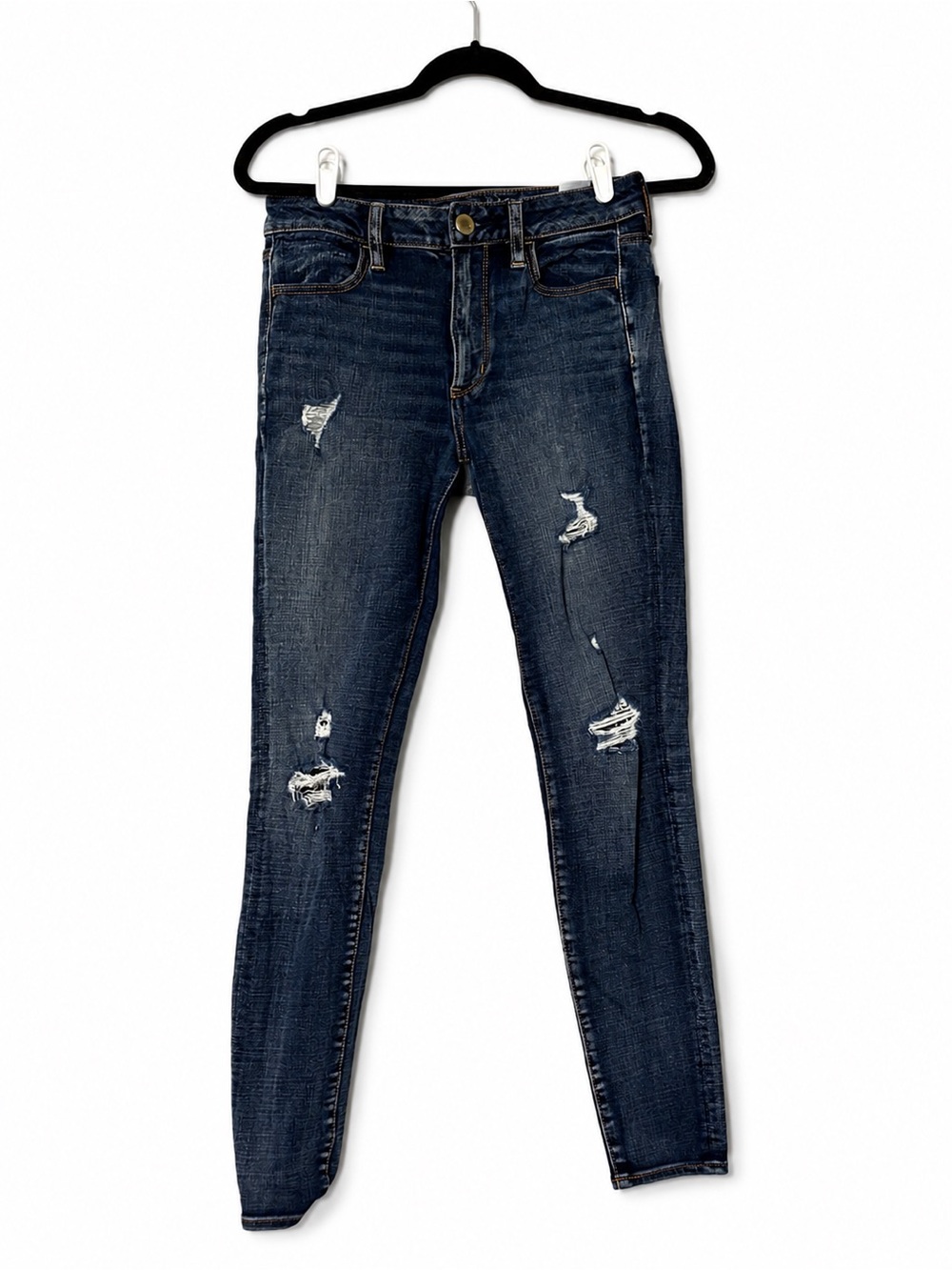 American Eagle Outfitters Women's Distressed Dark Blue Skinny Jeans